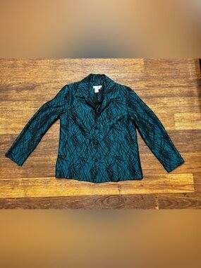 Coldwater Creek Teal and Black Patterned Blazer